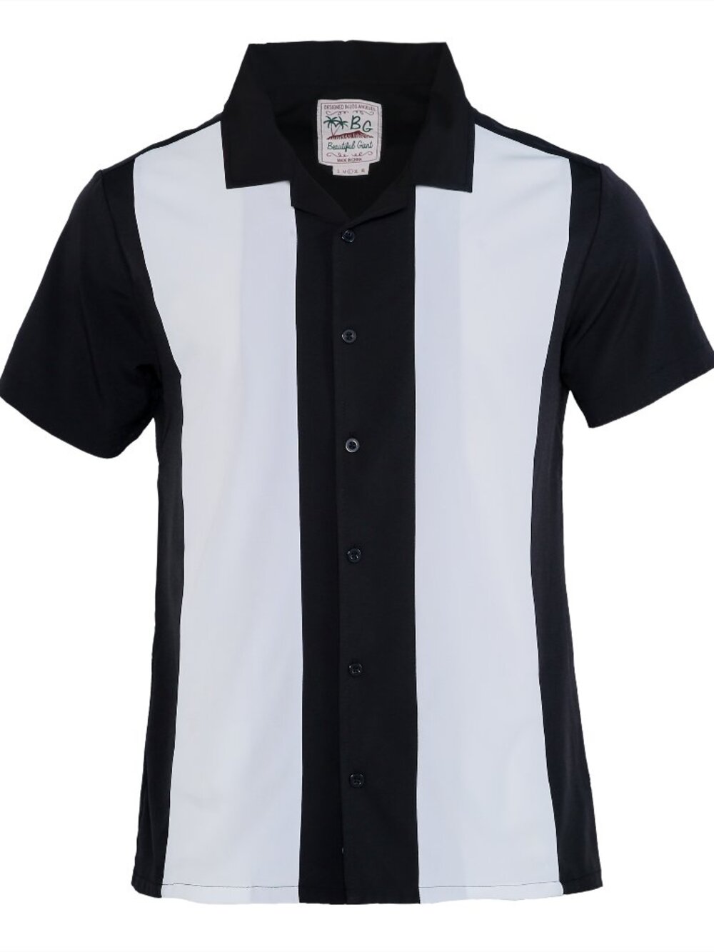 Men's Vintage Bowling Shirt Short Sleeve Retro 1950s Color Block Button Down